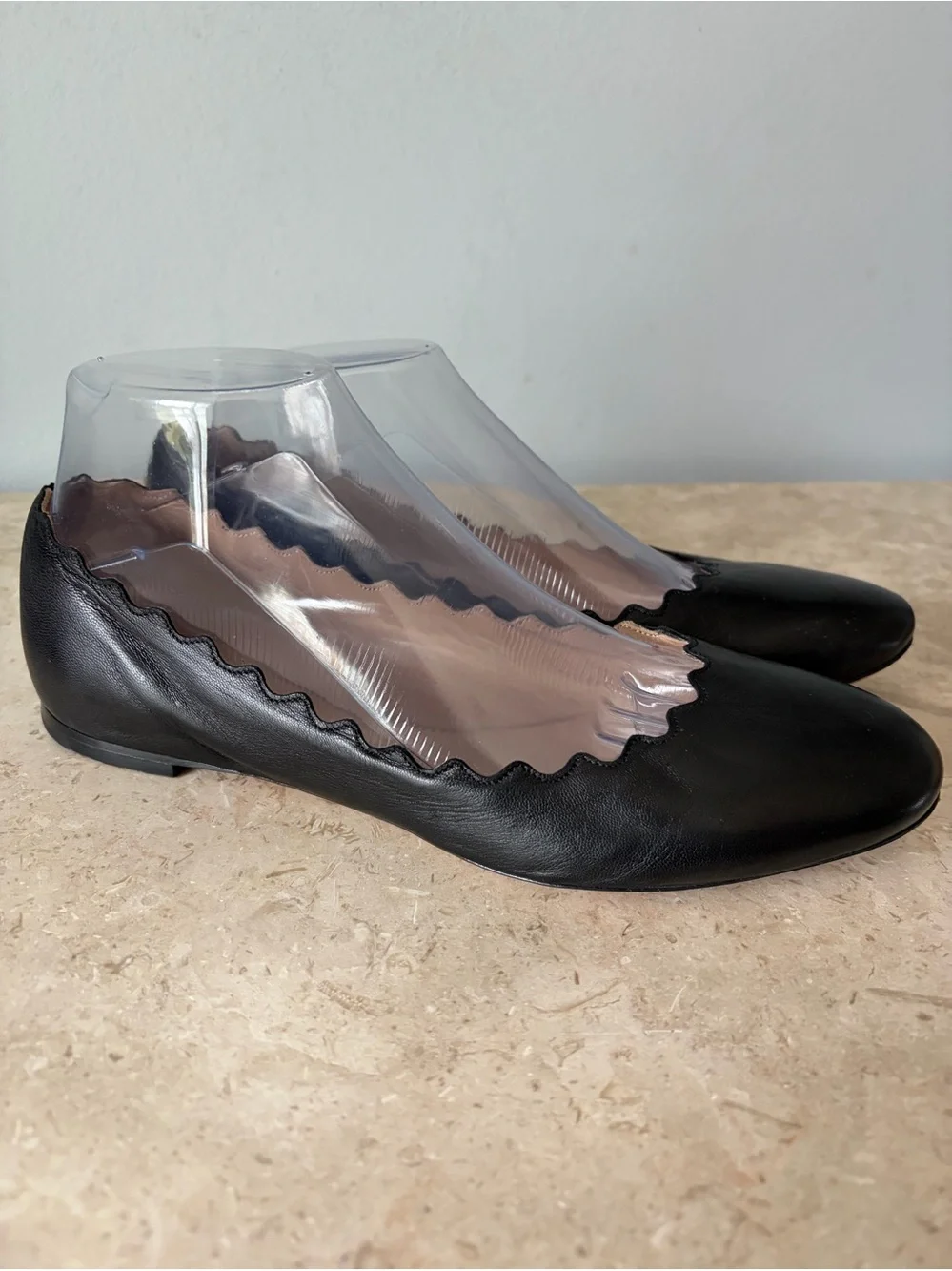 Chloé Lauren Scalloped Ballet Flat Chloe Black Leather Size 39 US 8.5 Designer